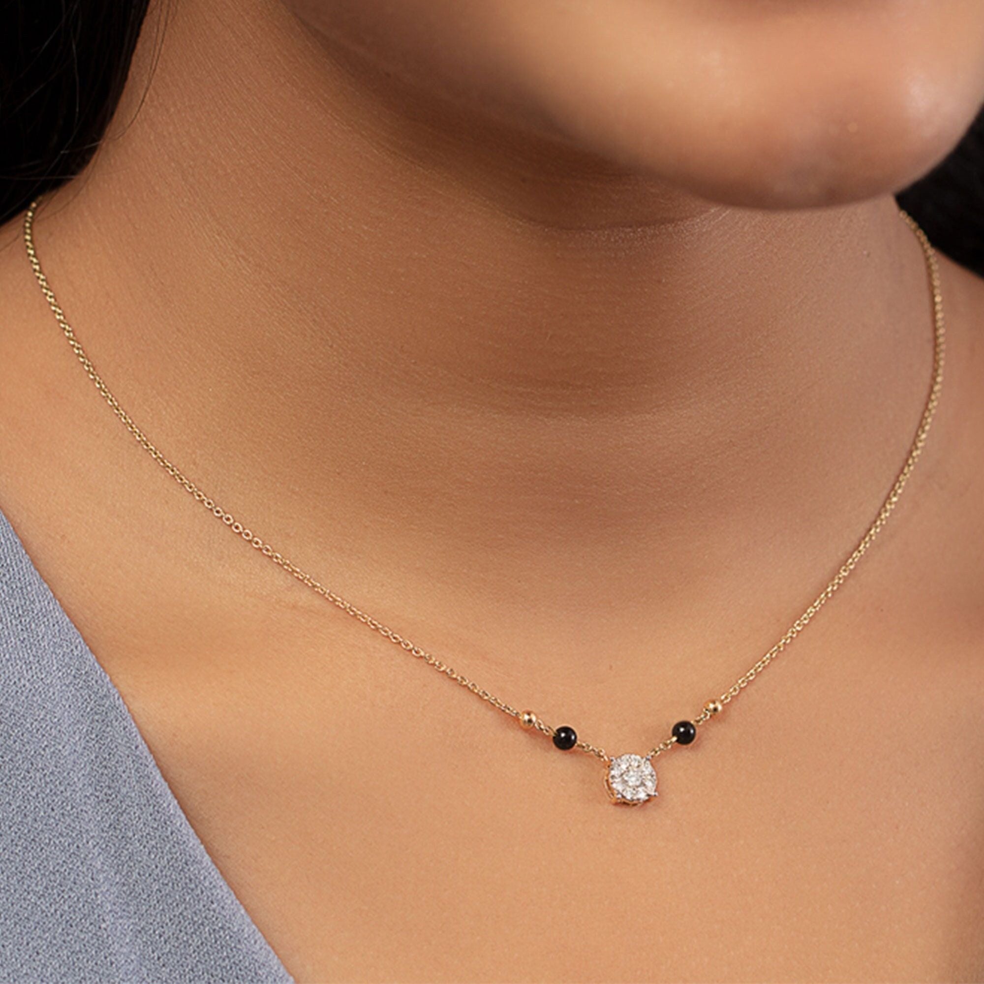 925 Silver Floral Diamond Mangalsutra