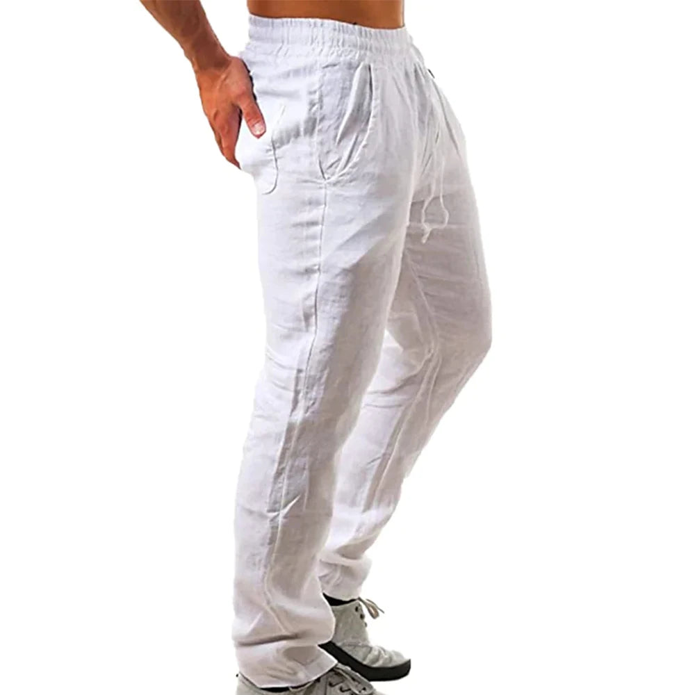 Men's Cotton Linen Pants Male Autumn New Breathable Solid Color Linen