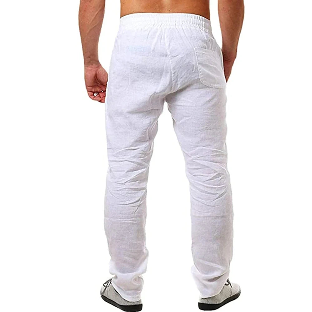 Men's Cotton Linen Pants Male Autumn New Breathable Solid Color Linen