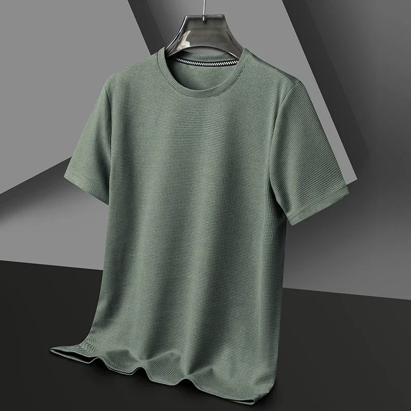 New Summer Waffle Round Neck Short Sleeved T-shirt for Men's Short