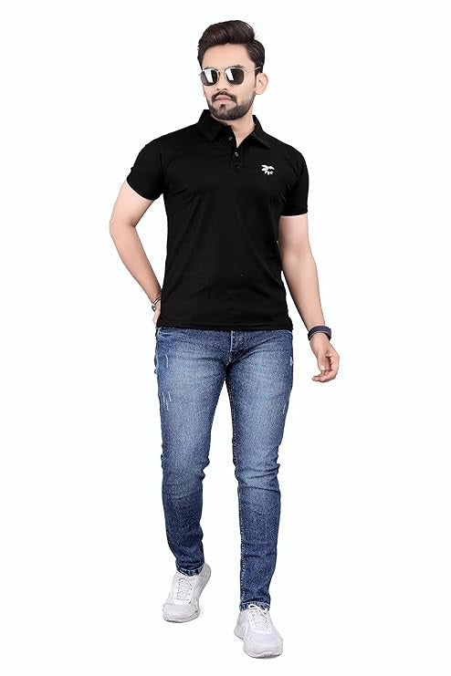 Men's Poly Cotton T-Shirt (Size-M) (Color-BLACK)