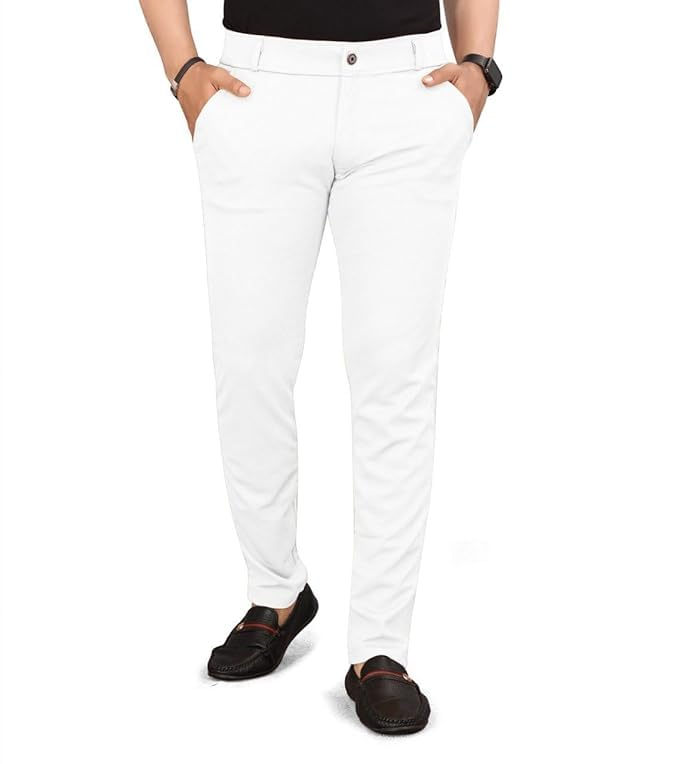 Men's Lycra Blend Trouser Pants (Size-34) (Color-WHITE)