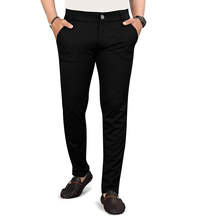 Men's Lycra Blend Trouser Pants (Size-34) (Color-BLACK)