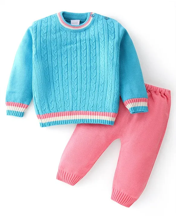 Knitted Full Sleeves Sweater Set Cable Knit Design (Size-1-2YEAR)