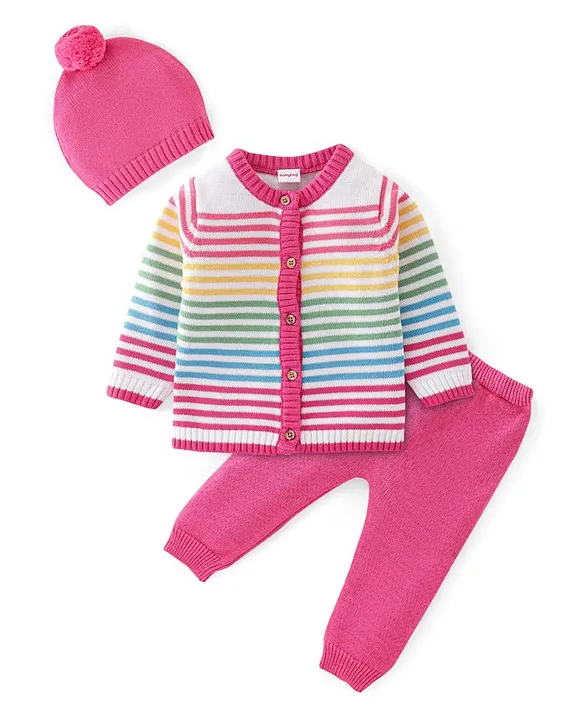 Full Sleeves Baby Sweater Set Striped with Cap (Size-1-2YEAR)