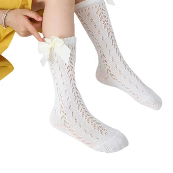 Baby Girl Solid Color Mesh Patched Design Princess Socks