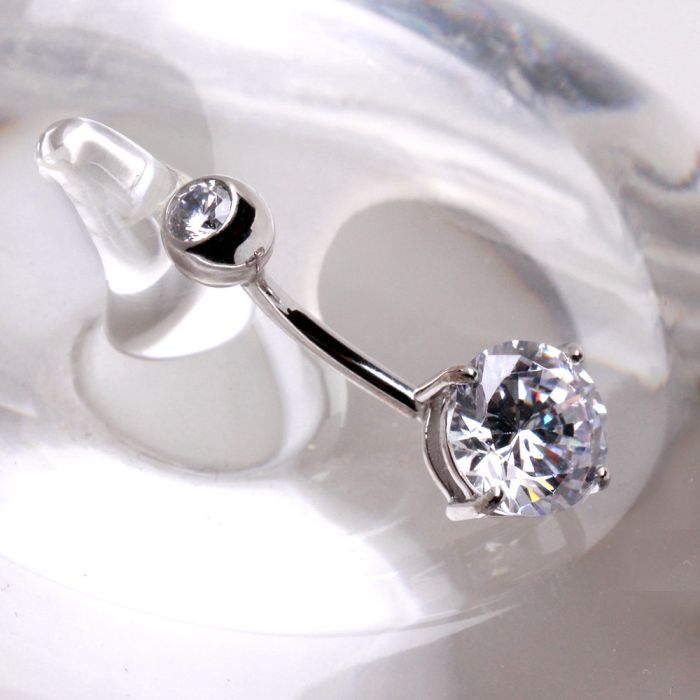 14Kt White Gold CZ Navel Ring