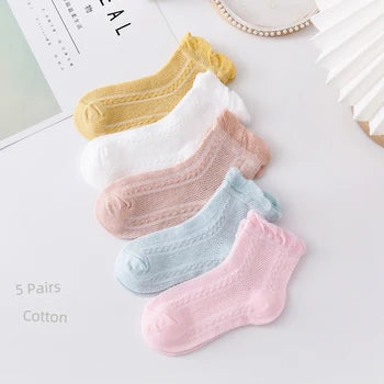 Baby Girl Solid Color Mesh Patched Design Princess Socks